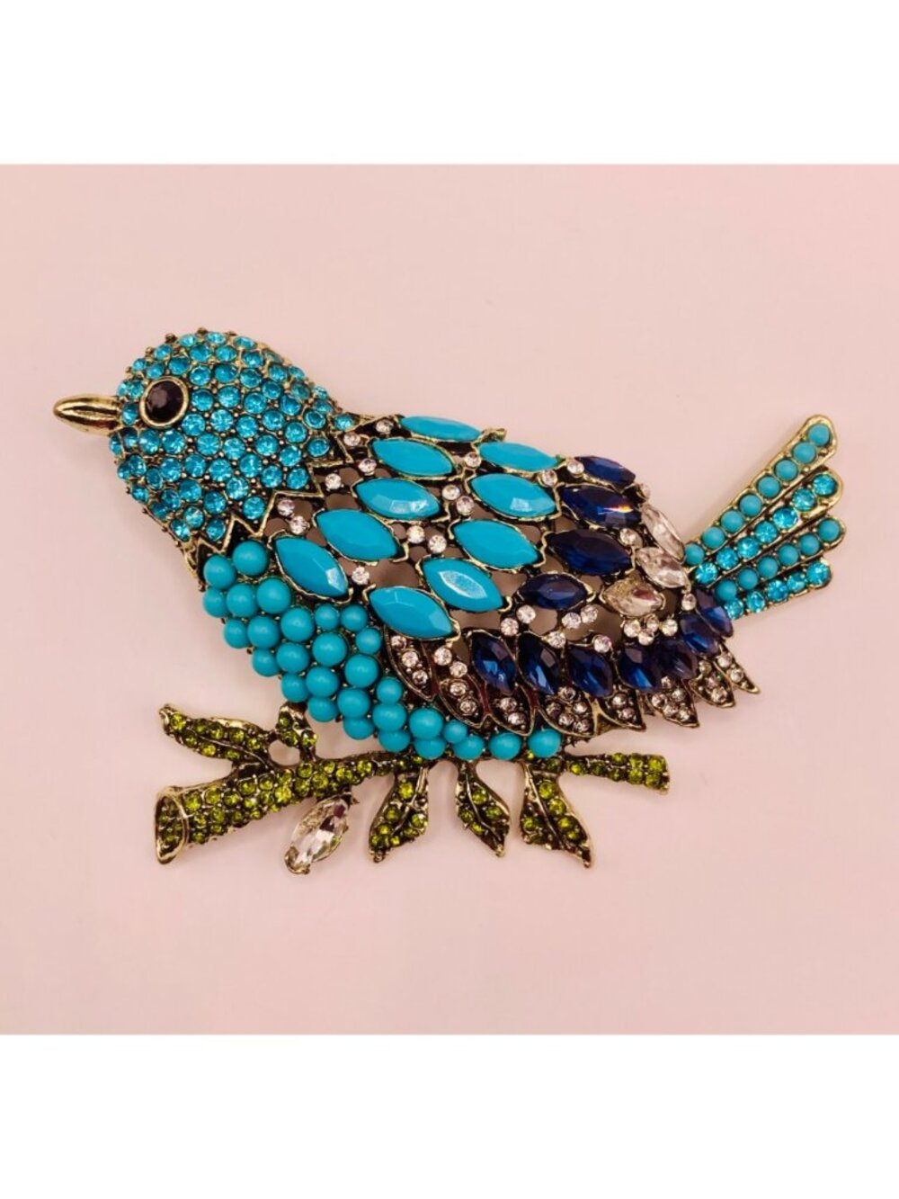 Rhinestone-Studded Blue Bird Brooch Pin -52B - Picture 2 of 6